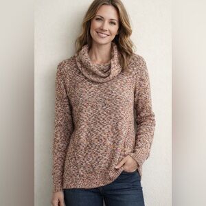 Haggar Petite Speckled Cowl Neck Sweater Size XS Cotton Blend Cottagecore Cozy